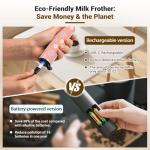 Milk Frother Handheld Rechargeable - 2-Speed Electric Whisk with 5 Detachable Heads (Frother/Mixer/Whisk) for Coffee, Latte, Cappuccino & Matcha, Drink Mixer (Flower 8)