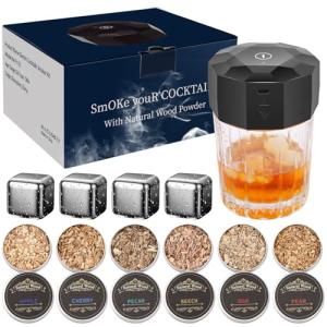 KOUARA Whiskey Smoker Kit - Electric Cocktail Kit with 6 Flavors Wood Chips, Rechargeable Old Fashioned Smoker Kit Built-in Lighter, Anniversary Birthday Christmas Gifts for Men