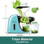 Masticating Slow Juicers, Fretta Wide Feeding Chute Cold Press Juicer, BPA-Free, Celery Juicer Extractor with Quite DC Motor & Reverse Function, 2 Speed, 200W(Light blue)