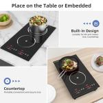 GTKZW 12“ Induction Cooktop, Double Induction Cooktop 2 Burner 110v-120v Electric Stove Top, Countertop and Built-in, 9 Power Levels, Child Lock, 120 Mins Timer