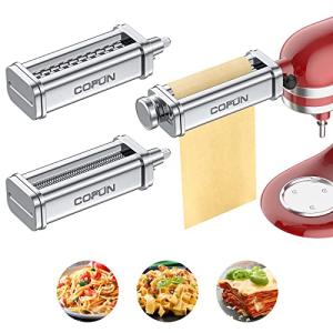 Pasta Attachment for KitchenAid Stand Mixer, 3 Piece Pasta Making Kit Including Pasta Roller, Cutter for Authentic Spaghetti and Fettuccine Sheets, Durable Noodle Accessories by Cofun