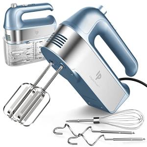 Hand Mixer Electric, 450W Kitchen Mixers with Scale Cup Storage Case, Turbo Boost/Self-Control Speed + 5 Speed + Eject Button + 5 Stainless Steel Accessories, For Easy Whipping Dough, Cream, Blue