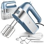 Hand Mixer Electric, 450W Kitchen Mixers with Scale Cup Storage Case, Turbo Boost/Self-Control Speed + 5 Speed + Eject Button + 5 Stainless Steel Accessories, For Easy Whipping Dough, Cream, Blue