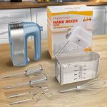 Hand Mixer Electric, 450W Kitchen Mixers with Scale Cup Storage Case, Turbo Boost/Self-Control Speed + 5 Speed + Eject Button + 5 Stainless Steel Accessories, For Easy Whipping Dough, Cream, Blue