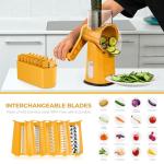 SUSTEAS Rotary Cheese Grater with Handle - Vegetable Shredder with 5 Well-designed Blades & Strong Suction Base,Round Mandoline Slicer & Food Chopper for Kitchen,with Blade Storage Box(Yellow)