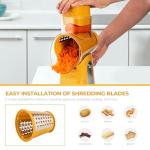 SUSTEAS Rotary Cheese Grater with Handle - Vegetable Shredder with 5 Well-designed Blades & Strong Suction Base,Round Mandoline Slicer & Food Chopper for Kitchen,with Blade Storage Box(Yellow)