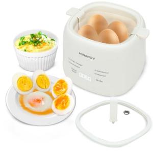 MINANOV Egg Maker - Electric Egg Cooker with Auto Shut Off and Alarm- Egg Maker Machine for Hard Boiled, Soft Boiled, Steamed Eggs, Onsen Tamago - Smart Egg Cooker for Home,Kitchen, RV,Camping