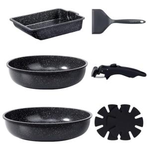 GiPP Ceramic Pots and Pans Set Non Stick, Nonstick Detachable Handle Cookware Sets, Non Toxic Induction Kitchen Pot and Pan with Removable Handle, Healthy RV Cookware, Dishwasher ＆Oven Safe, 7 Piece