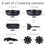 GiPP Ceramic Pots and Pans Set Non Stick, Nonstick Detachable Handle Cookware Sets, Non Toxic Induction Kitchen Pot and Pan with Removable Handle, Healthy RV Cookware, Dishwasher ＆Oven Safe, 7 Piece