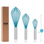 OYV Silicone Whisk,Heat Resistant 480°F Whisks For Cooking Non Scratch,Stainless Steel wired wisk,Plastic Rubber Whisk Tool For Nonstick Cookware Pans,Silicon Wisks Set of 4,Blue