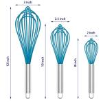 OYV Silicone Whisk,Heat Resistant 480°F Whisks For Cooking Non Scratch,Stainless Steel wired wisk,Plastic Rubber Whisk Tool For Nonstick Cookware Pans,Silicon Wisks Set of 4,Blue