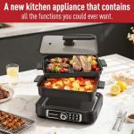 Electric Skillet, Techwood 7.5-Quart 2-in-1 Versatile Multi-Cooker with 5-Level Heat Settings, Come with Removable Non-stick Skillet Pan& Cooking Pot, Dishwasher Safe, Black