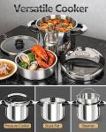MICHELANGELO Stainless Steel Pressure Cooker 6.3 Quart, 3-in-1 Olla de Presion, One-Hand Locking System, Induction Compatible, with Glass Lid & Steamer