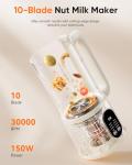 8-in-1 Automatic Nut Milk Maker Machine, 34oz Heated Plant-Based Milk Machine with Auto-Clean, 10-Blade System for Creamy Almond, Oat, Soy & Dairy-Free Milk, 12H Timer