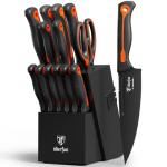 ODERFUN Knife Block Set -15 PCS Dishwasher Safe Kitchen Knife Set, High Carbon Stainless Steel, Razor-Sharp knives set with sharpener, Non-Slip Handles, Elegant Box for Christmas,Black