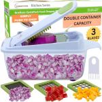 Brieftons QuickPush Food Chopper: Strongest & 200% More Container Capacity, 30% Heavier Duty, For Onion, Fruit and Vegetable Chopping, with 3 Dicer Cutter Blades, Keep-Fresh Lid, and 5 Recipe Ebooks