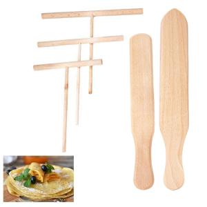 5 Piece Crepe Spreader and Spatula Set, 3.5", 5", 7"T-Shaped Batter Spreaders &13.4", 11.8"Spatula Turner, T-Shaped Roti & Mix Batter Spreader Sticks for Any Size Pan Maker, Wooden Crepe Tools Kit