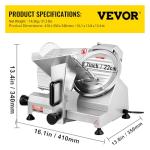 VEVOR Commercial Meat Slicer, 200W Electric Deli Food Slicer, 0-12mm Adjustable Thickness Electric Meat Slicer, 350-400RPM Slicer with 8.7'' Chromium-plated Steel Blade for Home & Commercial Use