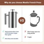 Meelio Small French Press 350ml, Double-Wall Insulated French Press Coffee Press Stainless Steel for travel camping, Single Cup Pour Over Coffee Maker (1 cup, 12 OZ)