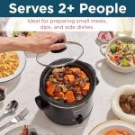 Elite Gourmet MST239X Electric Round Slow Cooker, Adjustable Temp, Entrees, Sauces, Stews & Dips, Dishwasher Safe Glass Lid & Crock, 2 Quart, Black