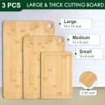 Bamboo Cutting Board Set of 3 - Durable Bamboo Cutting Boards with Deep Juice Grooves & Built-in Handles & Hanging Holes, Reversible Wooden Cutting Boards for Kitchen, Meat, Vegetables