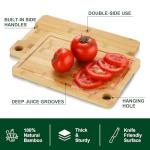 Bamboo Cutting Board Set of 3 - Durable Bamboo Cutting Boards with Deep Juice Grooves & Built-in Handles & Hanging Holes, Reversible Wooden Cutting Boards for Kitchen, Meat, Vegetables