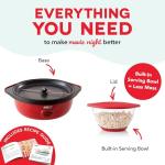 Dash SmartStore Deluxe Stirring Popcorn Maker - Hot Oil Electric Popcorn Popper with Butter-Warming Tray, Clear Serving Bowl, Storage Lid & Measuring Cup - 24 Cups, Red