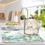 Nautical Theme Dish Drying Mat for Kitchen Counter Sea Horse Turtle Octopus Coastal Drying Mats Super Absorbent Reversible Microfiber Kitchen Countertop Protector Dishes Pad Medium 16x18 inch