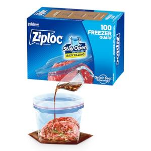 Ziploc Quart Freezer Bags with Stand-Up Bottom, 100 Count