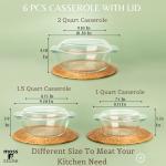 Moss & Stone 6-Piece Clear Glass Casserole Dishes for Oven With Lids, Durable Tempered Borosilicate Glass Bakeware Set, Microwave Safe, 3 Round Sizes for Cooking, Serving & Storage