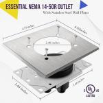 ENERLITES 50 Amp 250V Range Receptacle Outlet with Metal Wall Plate, for RV,Electric Vehicle,Oven,Stove, 3-Pole, 4 Wire (10, 8, 6, 4 AWG Copper Only), NEMA 14-50R, 66500-BKWP2P, Black (Pack of 2)