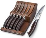 HOSHANHO Steak Knives Set of 7, 4.5 Inch Serrated Steak Knife Set with Block, Japanese High Carbon Steel Kitchen Steak Knives with Ergonomic Handle
