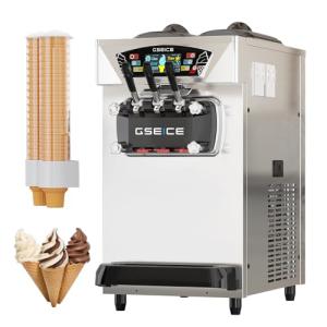 Commercial Ice Cream Maker, 6.8-8.4 Gal/H, 2*8L Hopper 110V 2500W Countertop Soft Serve Ice Cream Machine, 3 Flavors Puffing Alarm Pre-Cooling For Shops Cafes Dessert Stores, Auto Clean & Touch Screen