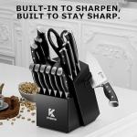 Knife Block Set - KOSROR 15 PCS German Stainless Steel Kitchen Knife Set with Block and Sharpener - Full-Tang Ergonomic Handle Knife Set - Razor Sharp Blades and Dishwasher Safe - ShadowCraft Series