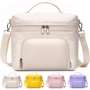 HOTOR Lunch Box for Women - Insulated Lunch Bag with Spacious 8L Capacity, PU Leather Cooler Bag, Water-Resistant & Easy to Clean, Ideal for Work or Everyday Use, Beige, 10.0" x 8.6"x 5.9"