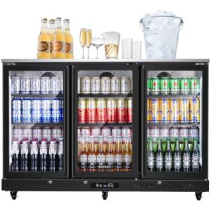 BODEGACOOLER Commercial Bar Cooler With 3 Glass Doors,12 Cu.Ft Counter Height Back Beverage Refrigerator,Display Bar Fridge with LED Lighting,Beverage Cooler for Beer Stainless Steel Top,With Casters