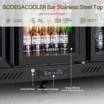 BODEGACOOLER Commercial Bar Cooler With 3 Glass Doors,12 Cu.Ft Counter Height Back Beverage Refrigerator,Display Bar Fridge with LED Lighting,Beverage Cooler for Beer Stainless Steel Top,With Casters