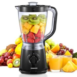 Reemix Blender, 50oz Countertop Blender - 2 Adjustable Speeds + Pulse, Dual Safety Locks, Dishwasher-Safe Pitcher for Smoothies, Crushing Ice & Family Meals