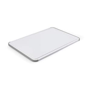 KitchenAid Classic Plastic Cutting Board with Perimeter Trench and Non Slip Edges, Dishwasher Safe, 12 inch x 18 inch, White and Gray