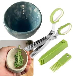 2025 Latest Herb Stripper Pottery Bowl Cutter Tool: Stripping Ceramic Fresh Herbs Kale Striper Cilantro Cutting Razor Gifts Herbalists Peeler Shredder Chopper Clay Copper Small Cup Grater (BLUE)