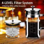 YMMIND French Press Coffee Maker 304 Stainless Steel Coffee Press,with 4 Filters System, Heat Resistant Thickness Borosilicate French Press Glass, BPA-Free Brewed Tea Pot Coffee Plunger
