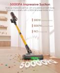 UNINELL HOME Cordless Vacuum Cleaner, 50000Pa 580W 70Mins Vacuum Cleaners for Home,Anti-Tangle Stick Vacuum Self-Standing, Handheld Vacuum Rechargeable for Pet Hair/Carpet/Floor,LED Display
