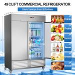 ECEVT 54" W 2 Door Commercial Refrigerator Stainless Steel Fan Cooling 49 Cu.ft Refrigerator for Restaurant, Bar, Shop Upright 33℉~41℉, Stainless Steel Reach-in, ETL and DOE Approved