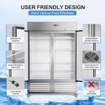 ECEVT 54" W 2 Door Commercial Refrigerator Stainless Steel Fan Cooling 49 Cu.ft Refrigerator for Restaurant, Bar, Shop Upright 33℉~41℉, Stainless Steel Reach-in, ETL and DOE Approved