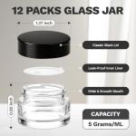 Bumobum 12 Pcs 5 Grams Small Glass Cosmetic Jars with Lids, Lip Balm Sample Containers with Inner Liners for Lip Scrub Makeup Eye Cream Travel