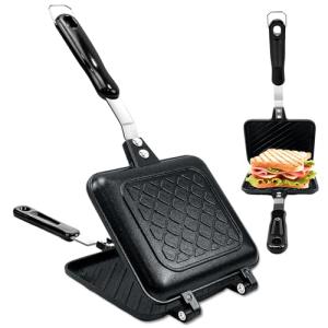 Zmpkhba Sandwich Maker, Nonstick Panini Maker Pan Grilled Stove Top Toasted Pan, Double Sided Cheese Press with Handle for Breakfast, Camping, Home, Kitchen 5.82" W x 13.07" L