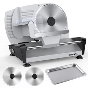 Meat Slicer, 200W Meat Slicer Machine for Home, DC Motor Quiet Deli Slicer with 2 Removable 7.5'' Stainless Steel Blades, Adjustable Dial for 0-15mm, Electric Food Slicer for Meat, Cheese, Bread