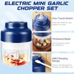 Electric Garlic Chopper,Mini Portable Veggie Choppers,USB Rechargeable,250ml Portable Electric Mini Food Chopper for Garlic,Onion,Ginger,Chilli,Fruit,etc(Blue)