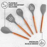 Zulay Kitchen Utensils Set Non-Stick Silicone Cooking Utensils Set with Authentic Acacia Wood Handles - 5 Piece Silicone Utensil Set - Kitchen Utensils Set with 464°F Heat Resistance - Gray