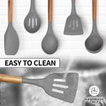 Zulay Kitchen Utensils Set Non-Stick Silicone Cooking Utensils Set with Authentic Acacia Wood Handles - 5 Piece Silicone Utensil Set - Kitchen Utensils Set with 464°F Heat Resistance - Gray